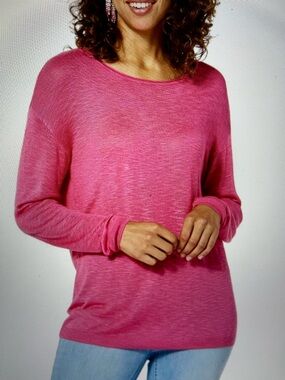 G by Giuliana Pullover Seaside Summer Slub Knit Sweater Magenta Pink Size M NWT